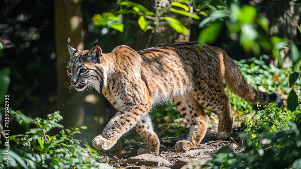 Obraz premium A Eurasian lynx lives at the Straubing zoo.