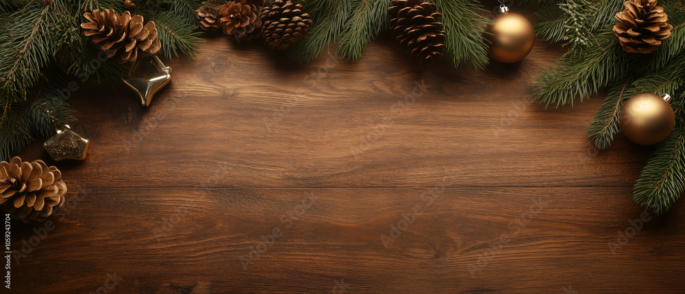 Festive holiday decorations on a wooden background Festive holiday decorations on a wooden background