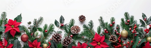 Christmas Garland With Poinsettias and Pine Cones