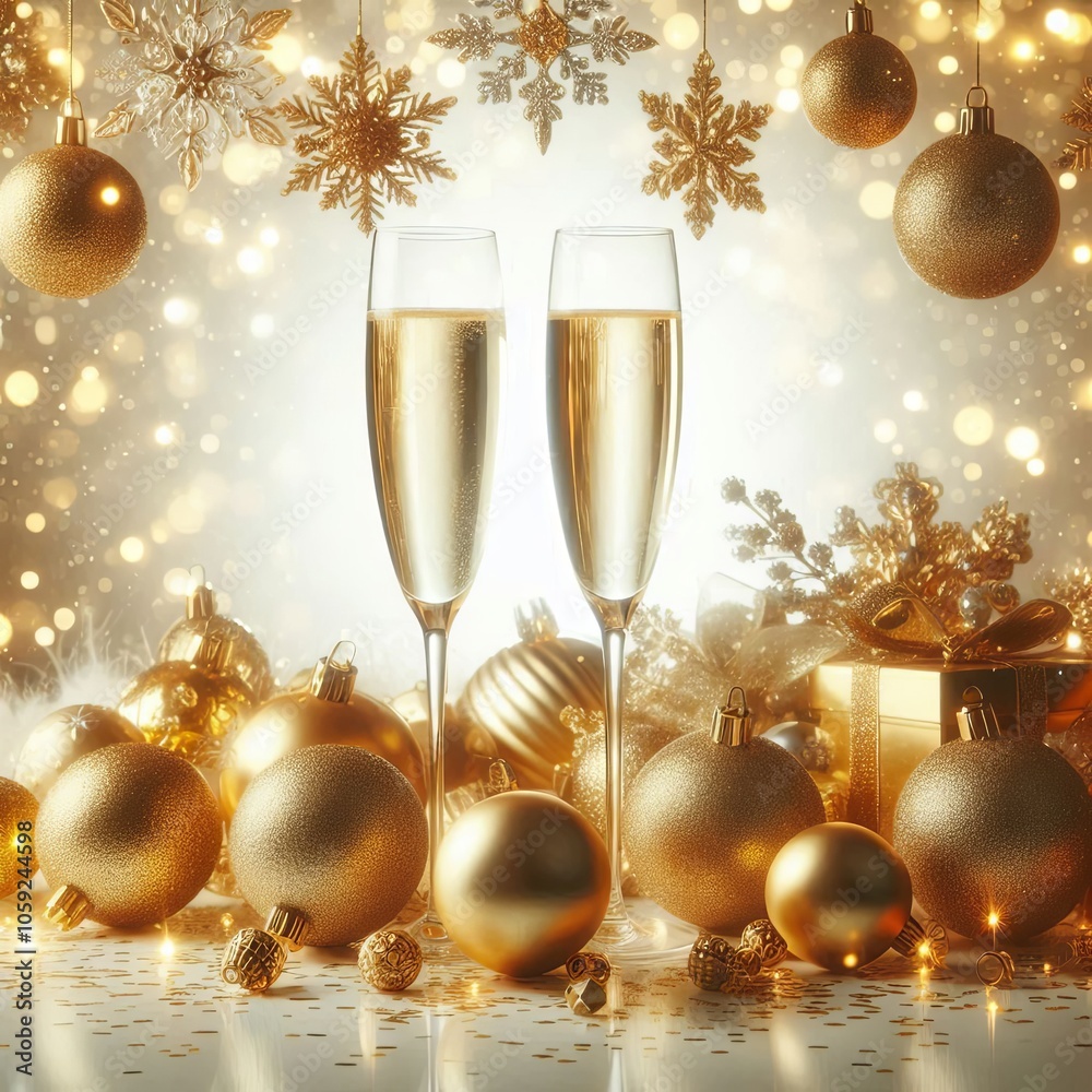 Christmas background with sparkling crystal champagne glasses Christmas background with sparkling crystal champagne glasses