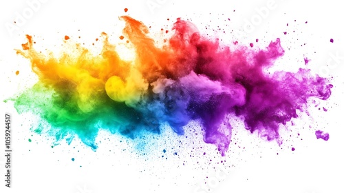 Vibrant explosion of rainbow colors spreading in a burst on a pristine white background