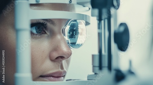 Eye Exam - Close-up of woman looking through the lens