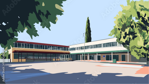 Bright Day at the School- A Vibrant Exterior