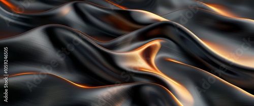 Closeup of Draped Black Satin Fabric With Smooth, Reflective Surface
