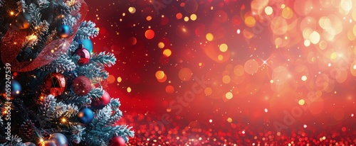 A Decorated Christmas Tree With Red And Blue Ornaments