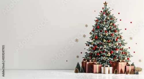 Decorated Christmas Tree With Gifts in Front of a White Wall