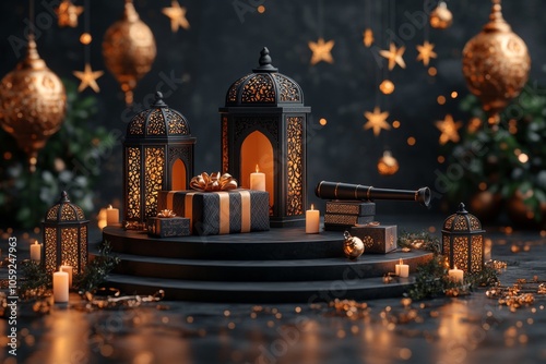 Ramadan Decorations: Lanterns, Candles, and Gifts photo