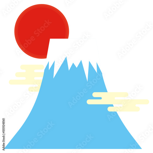 富士山と初日の出のシンプルなイラスト