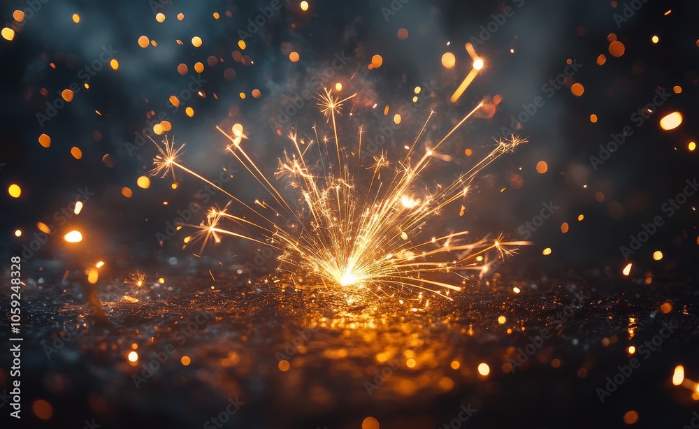 Obraz premium Abstract burst of orange and golden sparks against a dark background at night