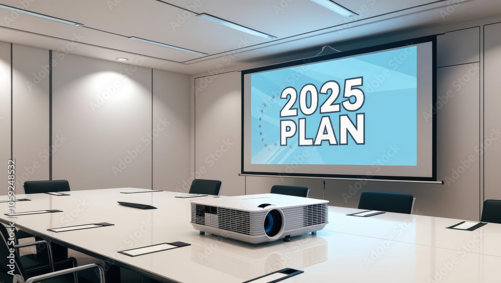 modern conference room with projector displaying 2025 plan modern conference room with projector displaying 2025 plan