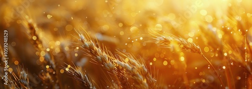 Golden Wheat Stalks Glowing in Warm Sunlight During Summer
