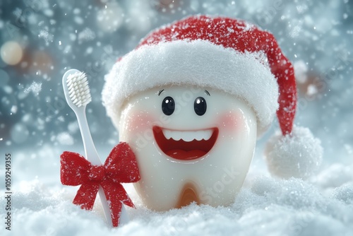 Festive tooth character with santa hat for christmas celebration design photo