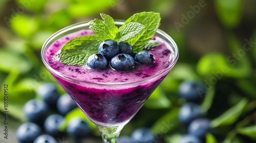 Refreshing blueberry mint smoothie served in a glass with fresh ingredients o...