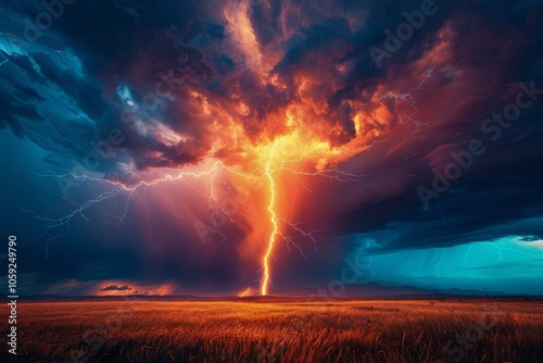 Dramatic Lightning Strike Illuminates Dark Storm Clouds