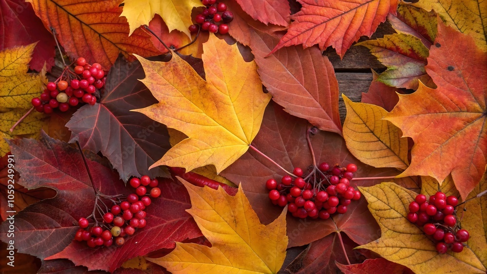 Obraz premium Autumn Leaves and Berries for Seasonal Decor - Vibrant Portrait Photography of Nature's Beauty