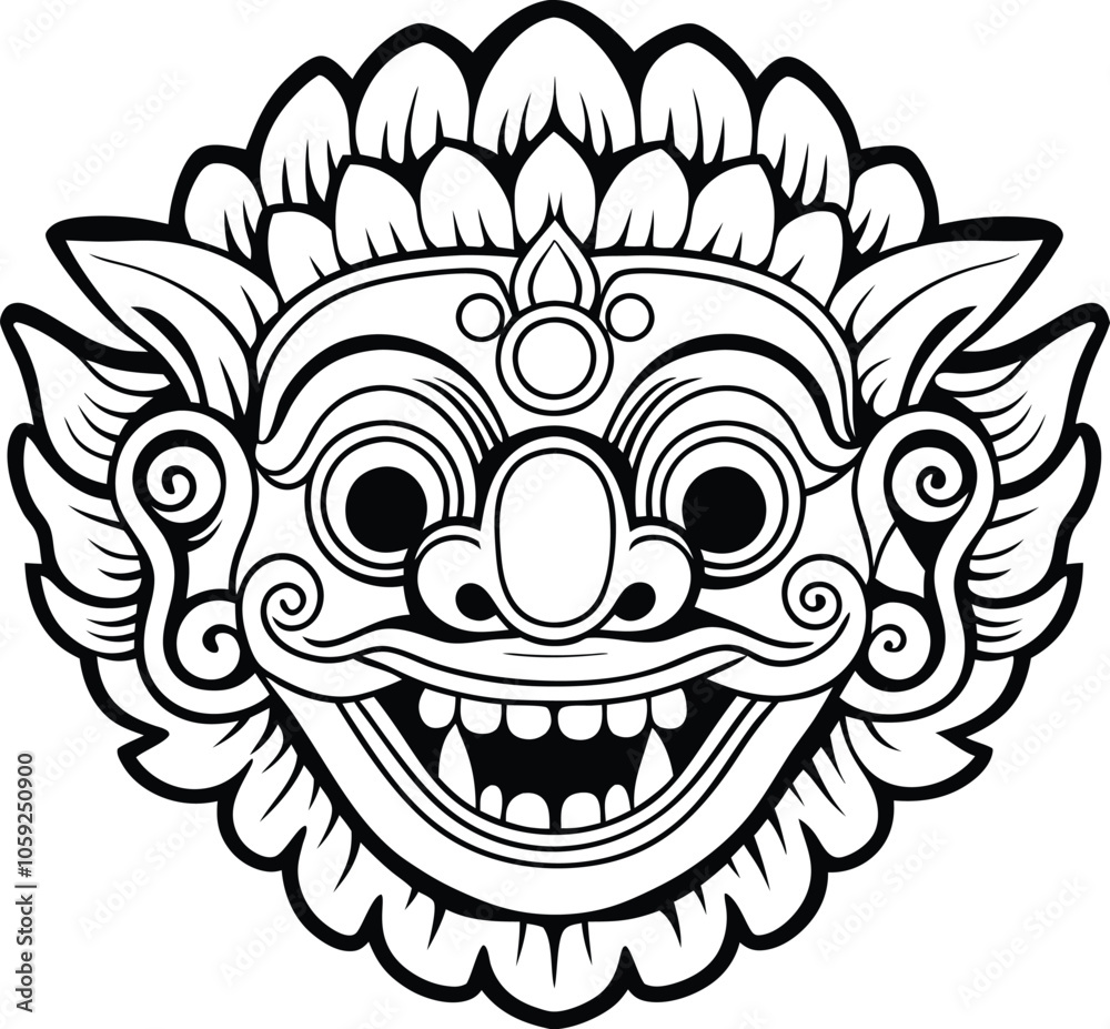 Balinese barong mask vector illustration black and white Balinese barong mask vector illustration black and white