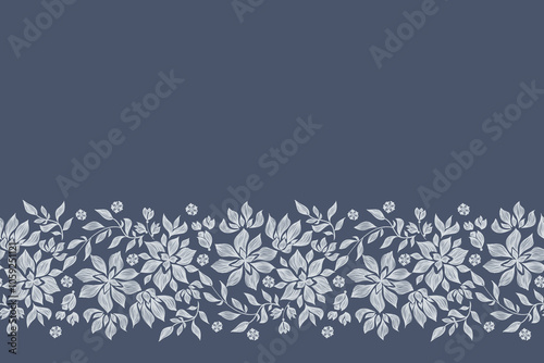 Blue floral border frame vintage wallpaper pattern damask ethnic flowers motif textured victorian modern design hand drawn vector illustration 