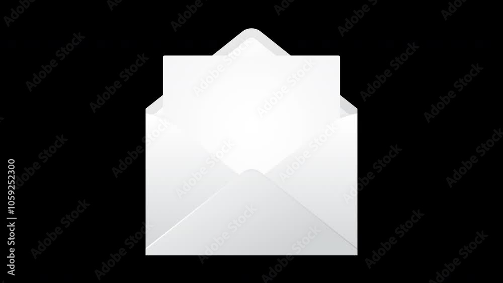 Animation of the opening envelope with white paper. Email message icon animation. Message notification animation. Mail and messaging icon. Transparent background with alpha channel