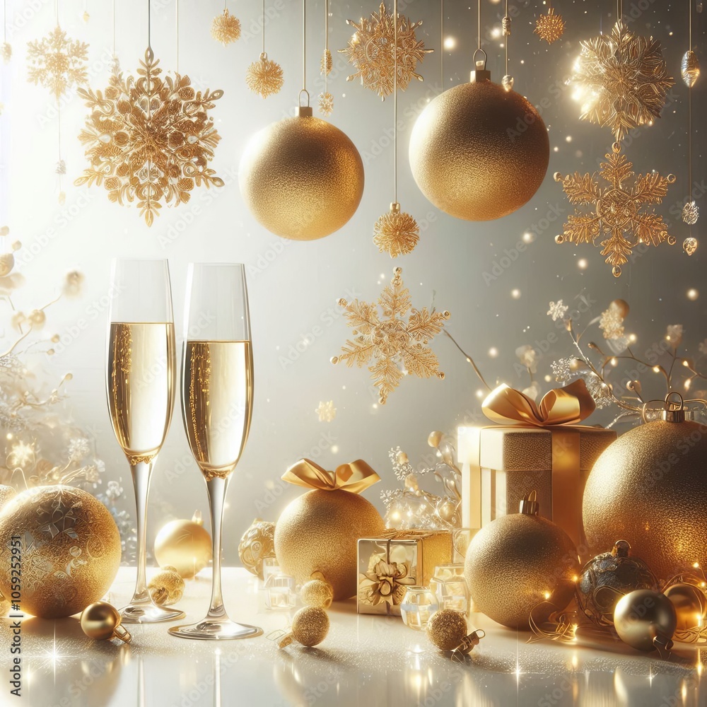 Christmas background with sparkling crystal champagne glasses Christmas background with sparkling crystal champagne glasses
