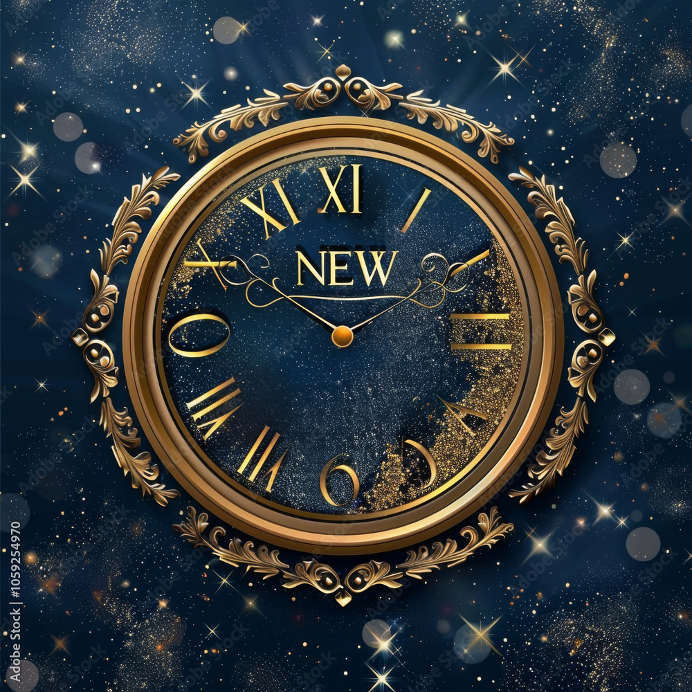Happy new year 2025 countdown clock on abstract glittering midnight sky with copy space, festive party invitation card concept for new years eve Happy new year 2025 countdown clock on abstract glittering midnight sky with copy space, festive party invitation card concept for new years eve