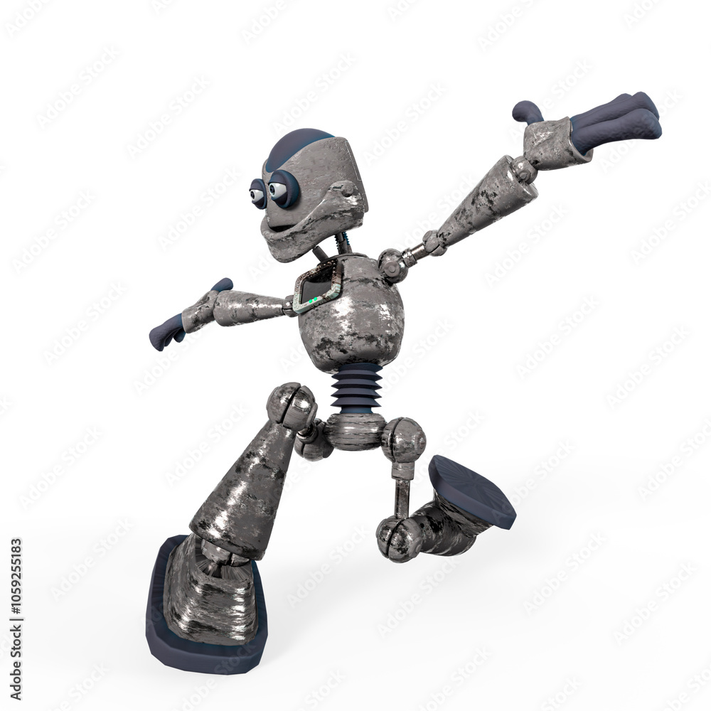 rusty cartoon robot is dancing hiphop in white background rusty cartoon robot is dancing hiphop in white background