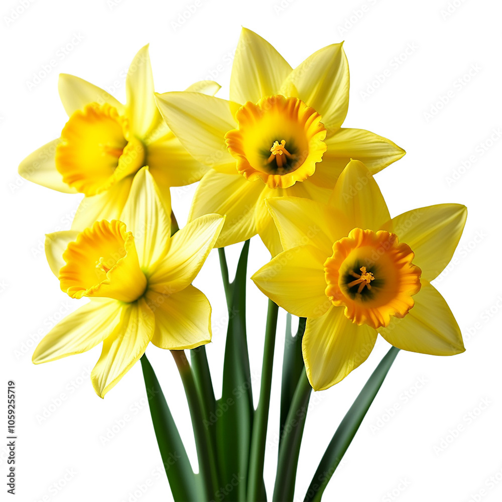 Daffodils or narcissus on white background on white background