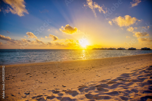 Idyllic Beach with Palm Treesat the Maldives, Indian Ocean photo