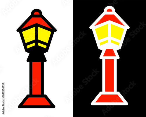 Illustration of street lamp with decorative details, enhancing the charm, vintage and ambiance of public parks and gardens in the city