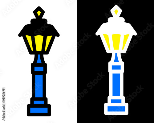 Illustration of street lamp with decorative details, enhancing the charm, vintage and ambiance of public parks and gardens in the city