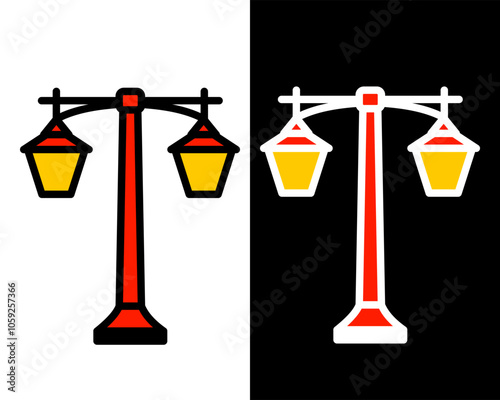 Illustration of street lamp with decorative details, enhancing the charm, vintage and ambiance of public parks and gardens in the city
