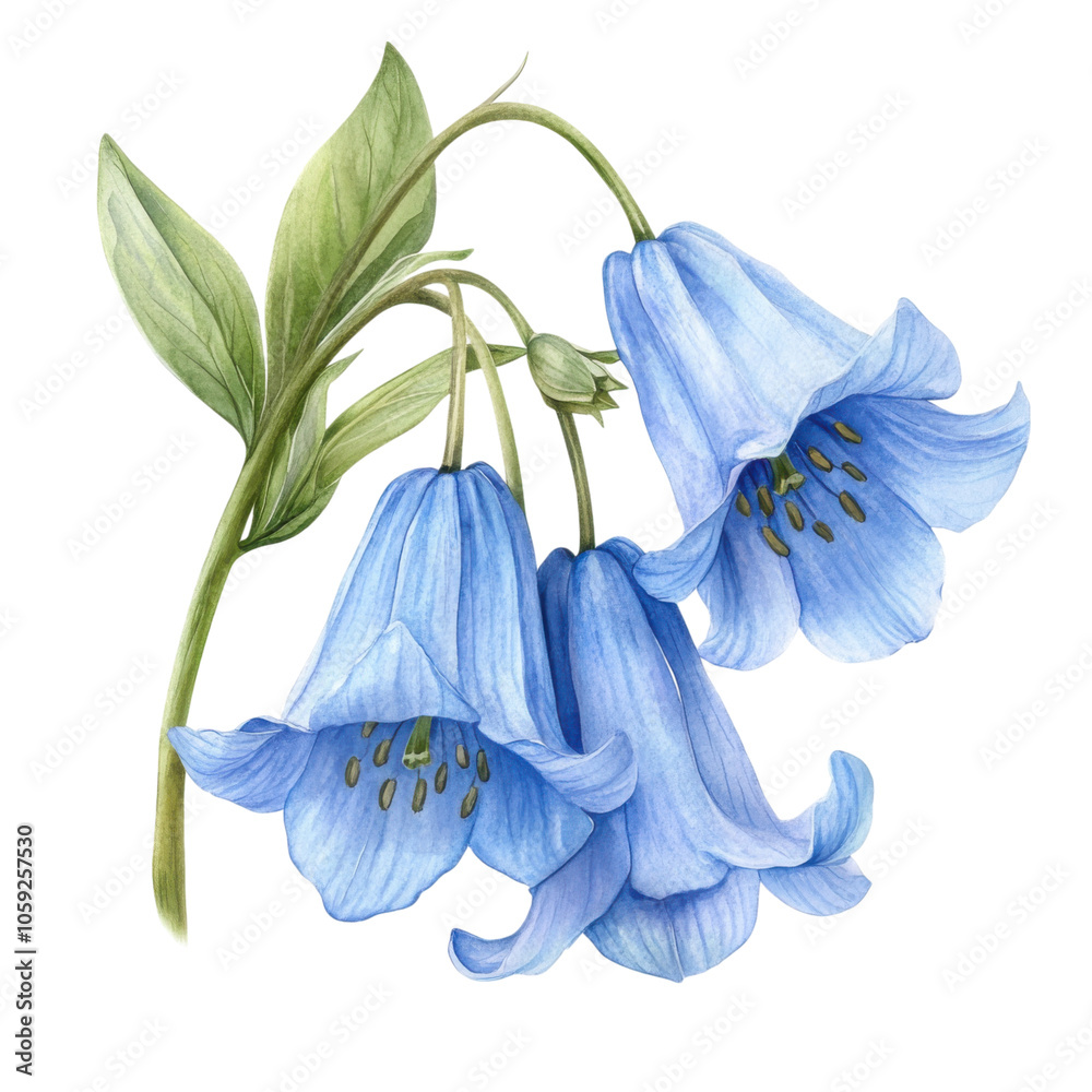 Beautiful blue flowers with delicate petals and green leaves create serene and calming atmosphere, perfect for nature lovers and floral enthusiasts