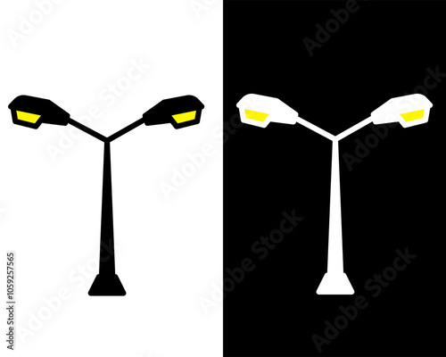 Illustration of street lamp with decorative details, enhancing the charm, vintage and ambiance of public parks and gardens in the city