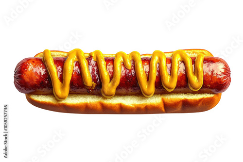 Corn dog with mustard drizzle, PNG isolated on transparent background, white background. photo