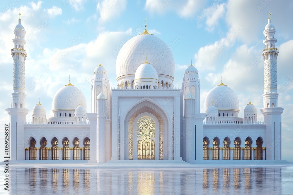 Obraz premium Grand Mosque Architecture Islamic Building Domes Minarets Reflection Water