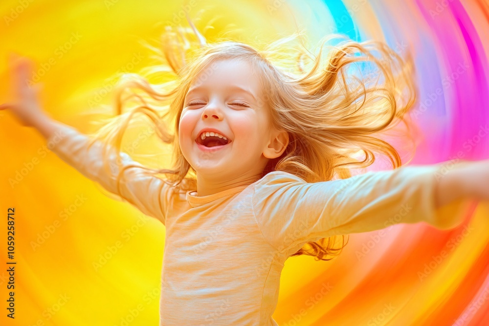 A child dancing with joy against a lively, abstract background, bright, dynamic light, energetic pose 1 A child dancing with joy against a lively, abstract background, bright, dynamic light, energetic pose 1