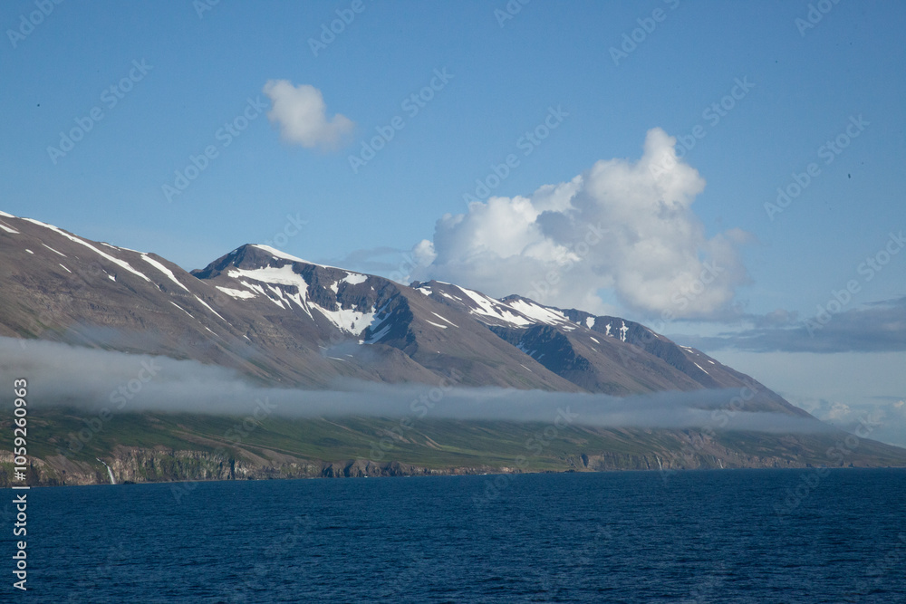 Iceland with snow on the mountains