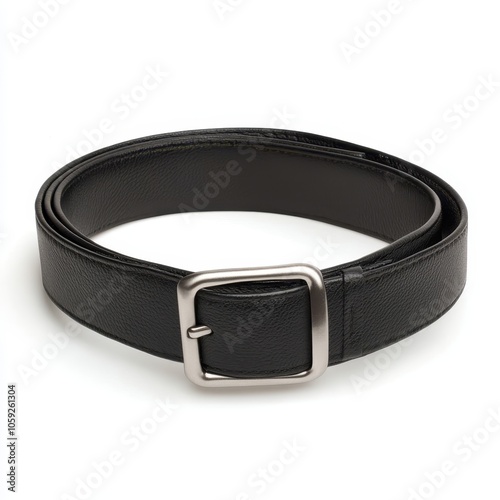 A simple black leather belt with a silver buckle, versatile for both casual and formal attire, showcasing a classic design.