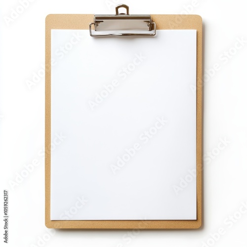 A blank clipboard with a metal clip and a light brown surface, ideal for writing, note-taking, or organizing documents.