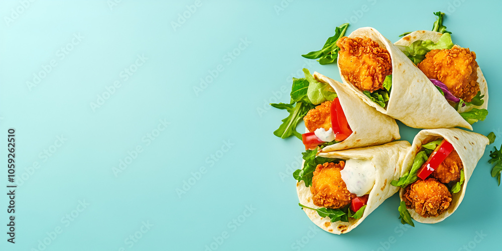 Delicious Chicken Wraps on Rustic Table Delicious Chicken Wraps on Rustic Table