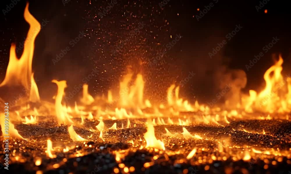 A vivid depiction of flames and sparks creating a fiery atmosphere. A vivid depiction of flames and sparks creating a fiery atmosphere.