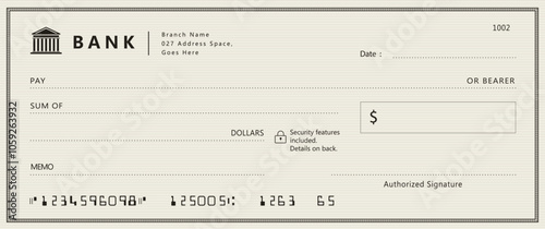 Green Bank check, vector blank money cheque, checkbook template with guilloche pattern and fields. Currency payment coupon, money check background	
