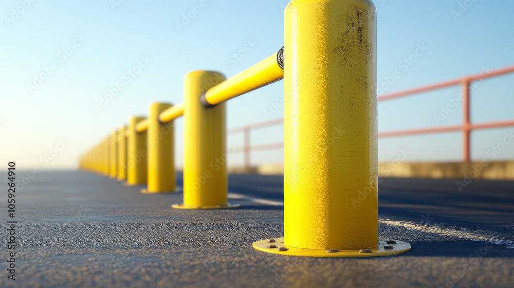 Yellow safety barriers with posts. Yellow safety barriers with posts.