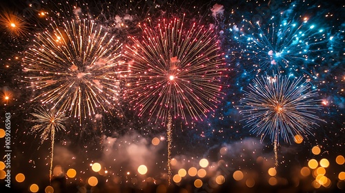 Colorful fireworks bursting in night sky