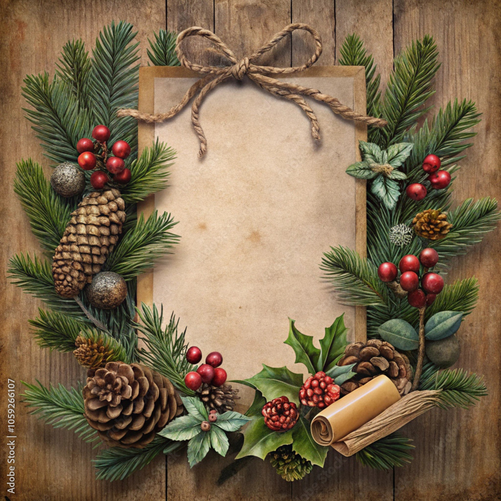 Christmas Wreath with Rustic Paper and Bow Christmas Wreath with Rustic Paper and Bow
