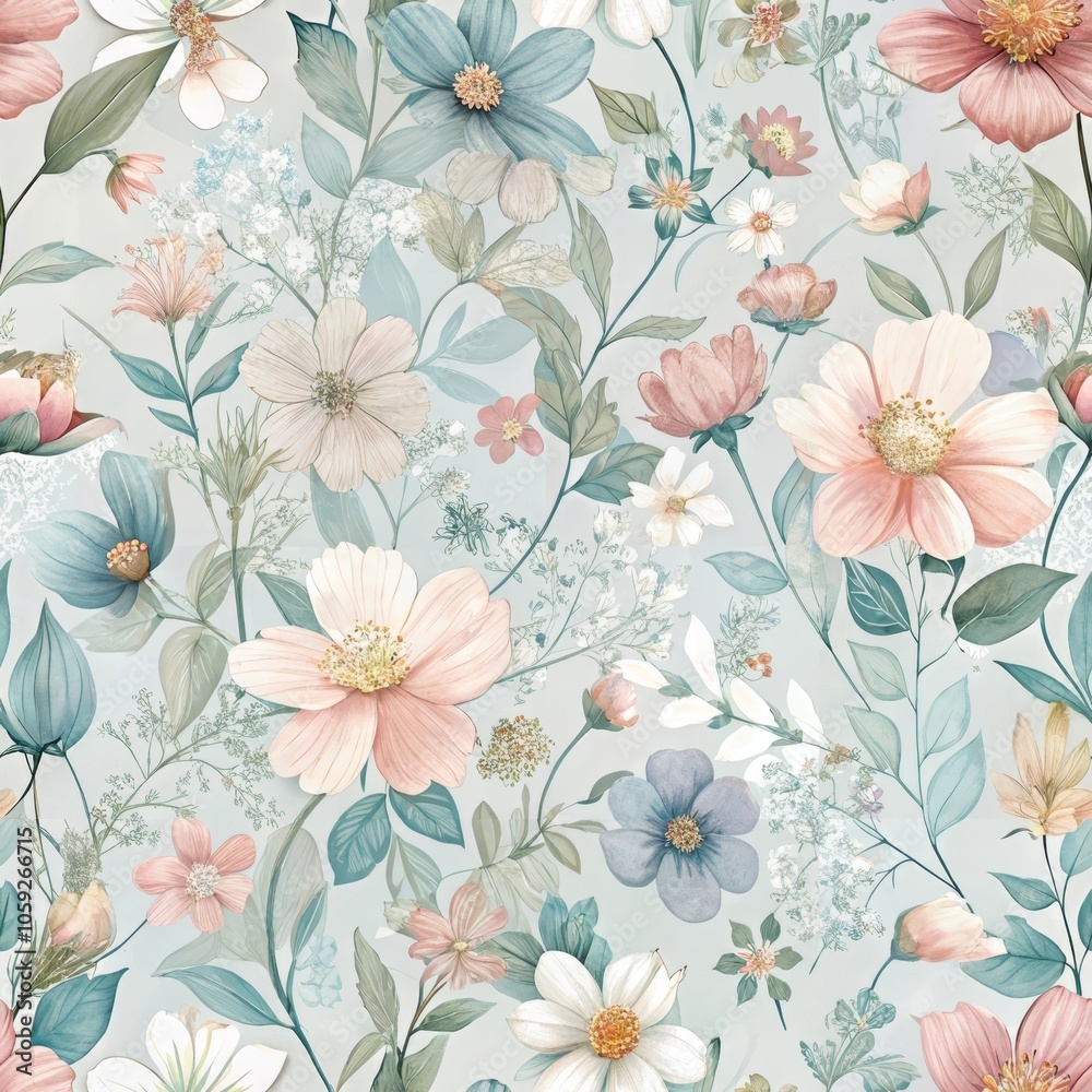 custom made wallpaper toronto digitalElegant floral pattern with soft pastel flowers on light background