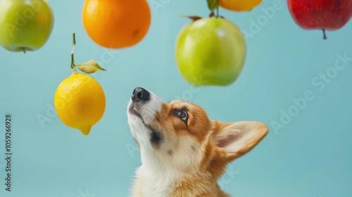 Corgi Dog Gazing at Low Hanging Fruit: Perfect for Animal Lovers and Nature Enthusiasts