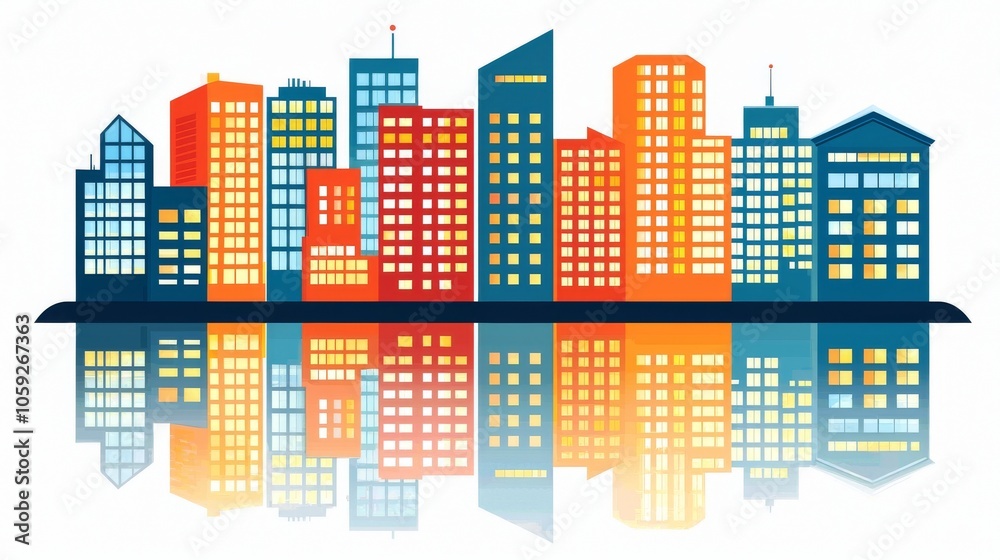 This vibrant modern illustration depicts a colorful city skyline panorama featuring modern buildings and an urban landscape. Ideal for city concepts, architecture, and metropolis backgrounds. This vibrant modern illustration depicts a colorful city skyline panorama featuring modern buildings and an urban landscape. Ideal for city concepts, architecture, and metropolis backgrounds.