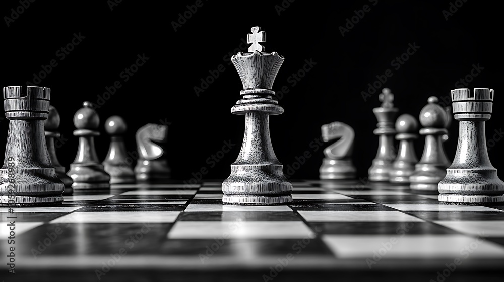 Dramatic close-up on chessboard with toppled king conveying intense strategic thinking Dramatic close-up on chessboard with toppled king conveying intense strategic thinking