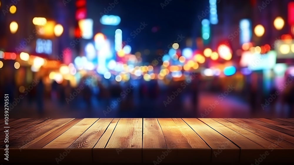 Wooden Table with Blurry City Lights Background Light Gradient Background with Room for Typography Wooden Table with Blurry City Lights Background Light Gradient Background with Room for Typography