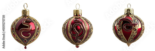 Regal red and gold ornament with intricate serpent motif photo